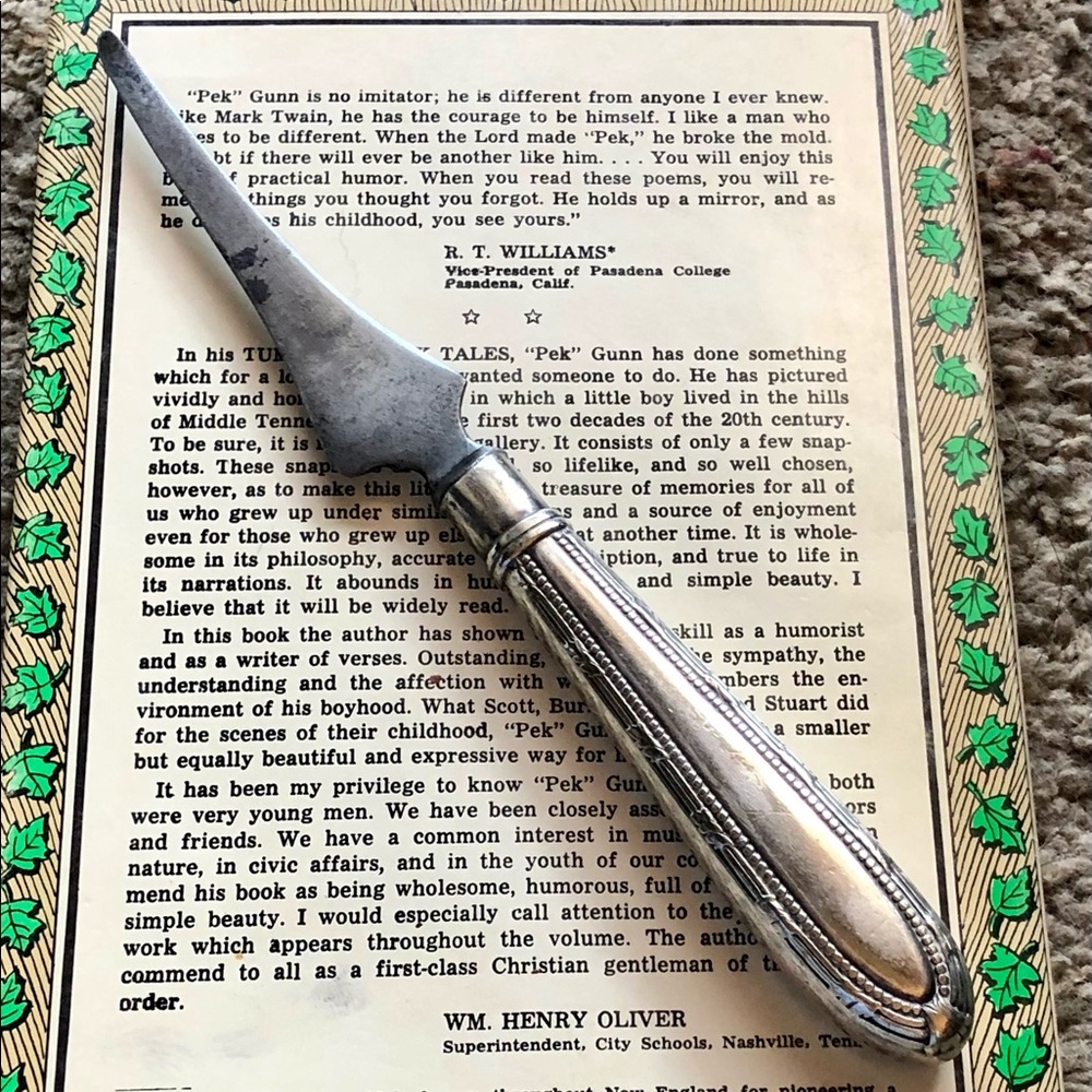 Vintage letter opener, hand forged tip, silver ?